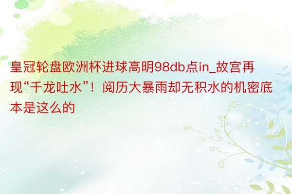 皇冠轮盘欧洲杯进球高明98db点in_故宫再现“千龙吐水”！阅历大暴雨却无积水的机密底本是这么的