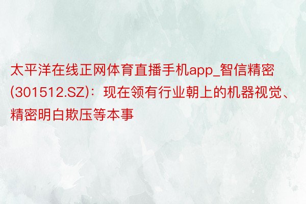 太平洋在线正网体育直播手机app_智信精密(301512.SZ)：现在领有行业朝上的机器视觉、精密明白欺压等本事